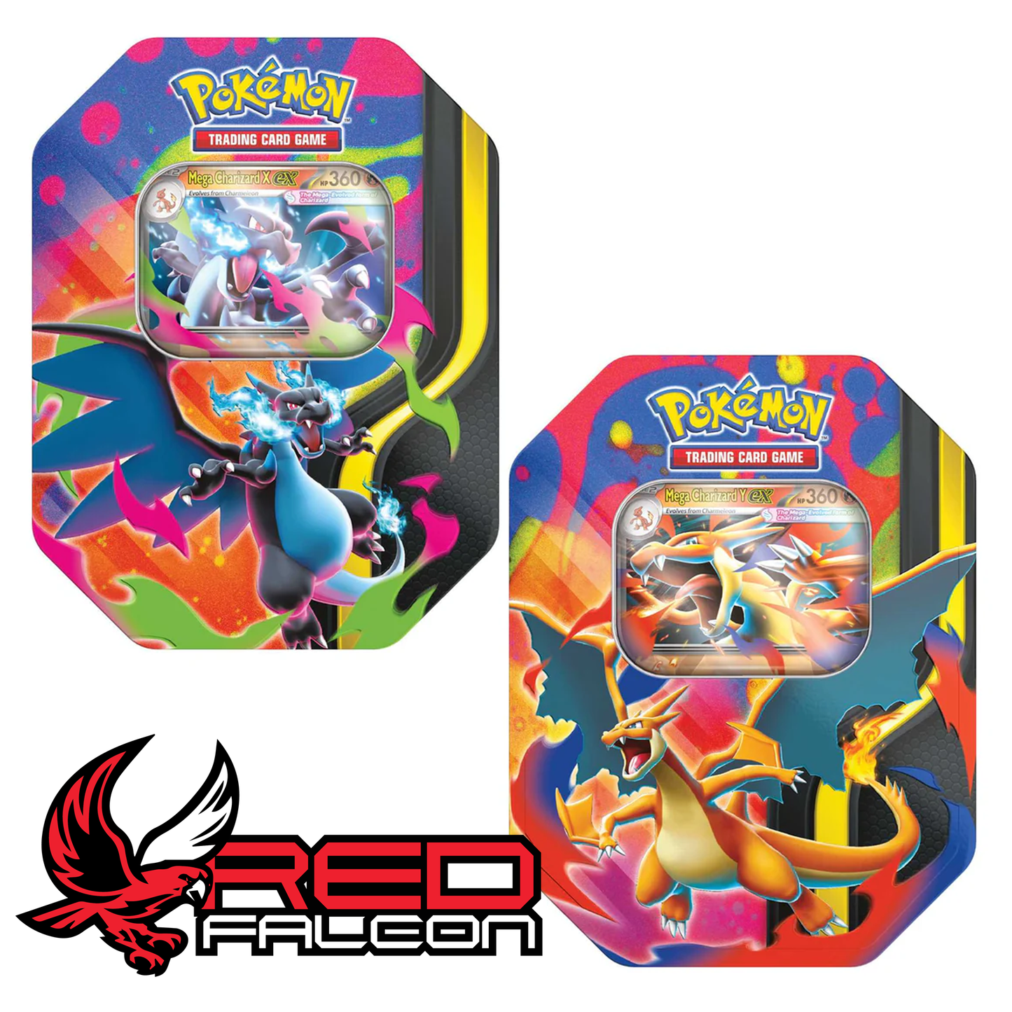 Pokemon TCG Mega Charizard X and Mega Charizard Y ex tins
