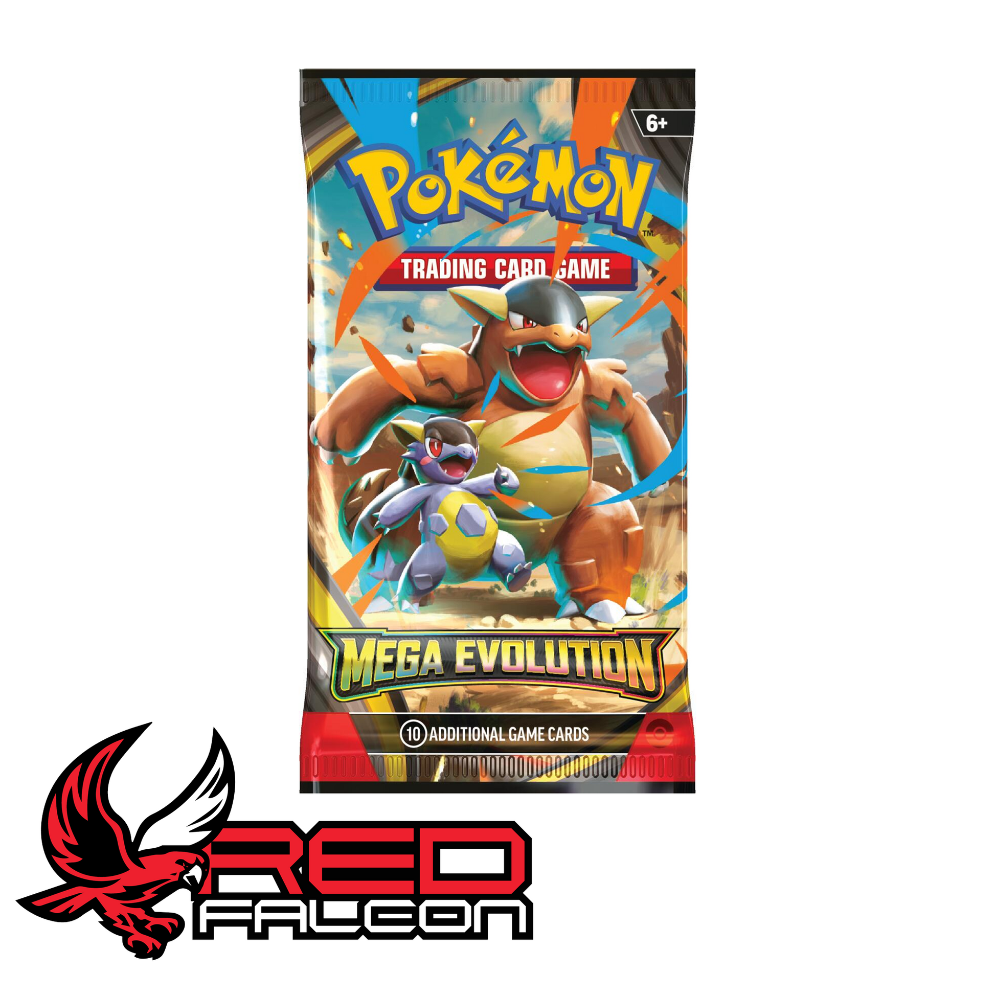 Pokémon TCG Mega Evolutions booster pack featuring Mega Kangaskhan artwork