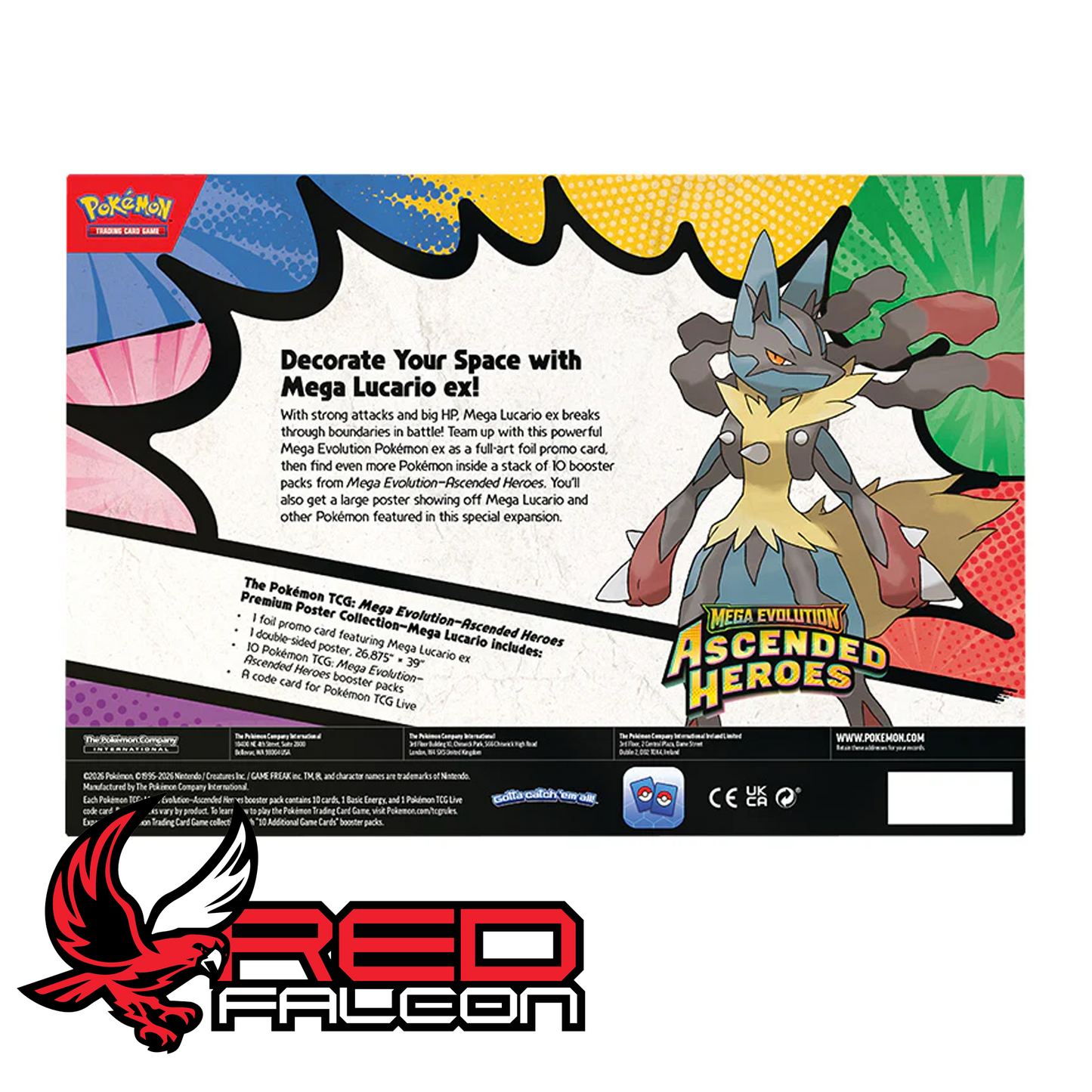 Back of Pokémon Ascended Heroes Mega Lucario ex poster collection box