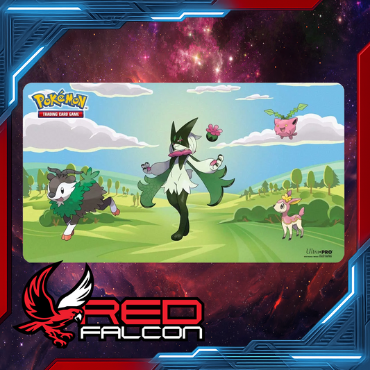 Pokémon Morning Meadow Gallery Series playmat laid flat featuring Meowscarada, Deerling (Spring Form), Skiddo and Hoppip