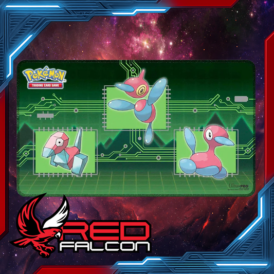 Pokémon Porygon, Porygon2 and Porygon‑Z stitched playmat laid flat with vibrant evolving digital artwork