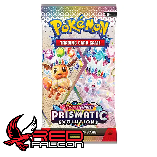 Pokémon Scarlet and Violet Prismatic Evolutions booster pack featuring Eevee and Sylveon artwork