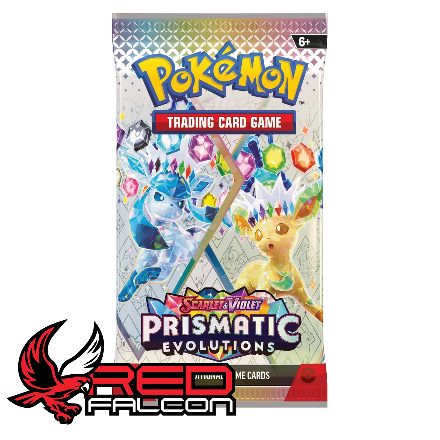 Pokémon Scarlet and Violet Prismatic Evolutions booster pack featuring Leafeon and Glaceon artwork