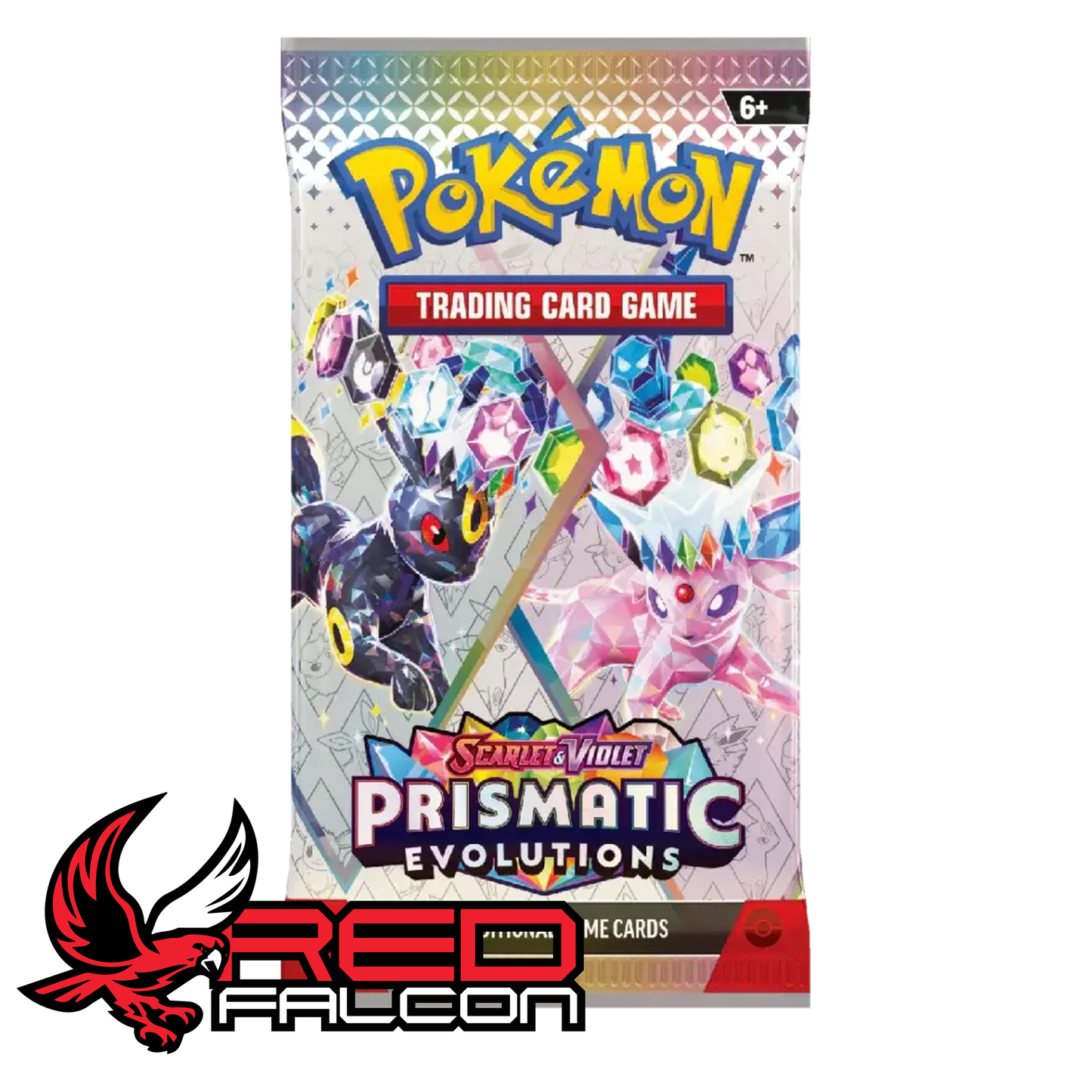 Pokémon TCG Prismatic Evolutions booster pack featuring Umbreon and Espeon artwork