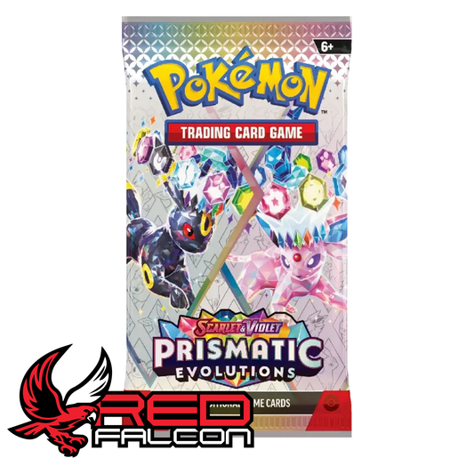 Pokémon TCG Prismatic Evolutions booster pack featuring Umbreon and Espeon artwork