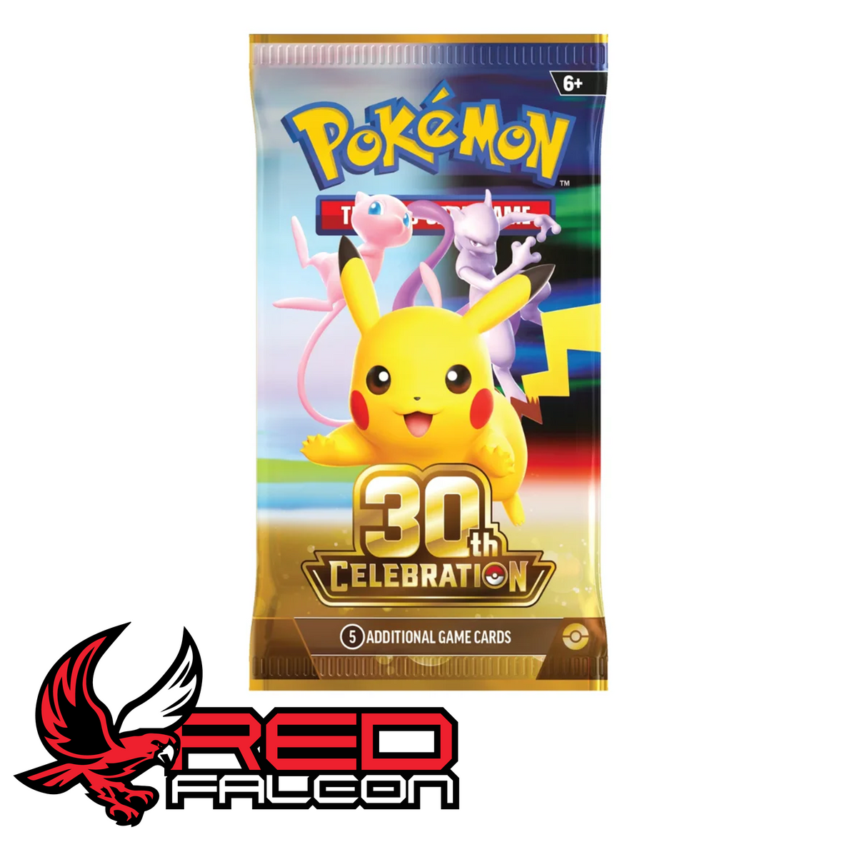 The clean front view of a single factory-sealed Pokémon TCG 30th Anniversary booster pack.