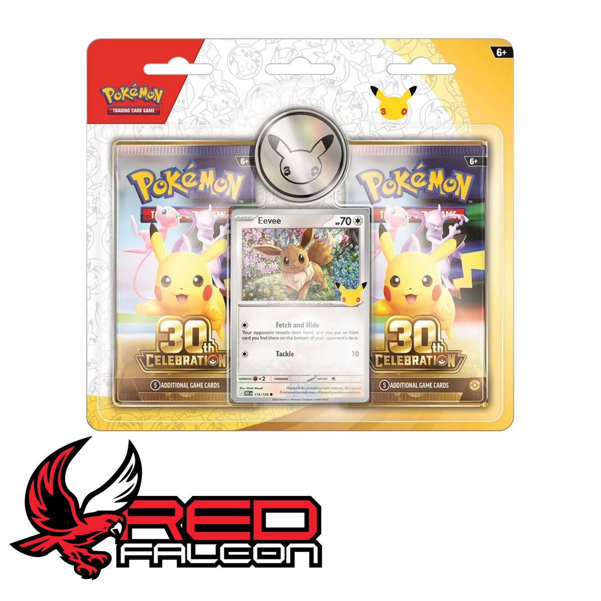 The front view of the factory-sealed Pokémon TCG 30th Celebration 2-pack blister packaging.