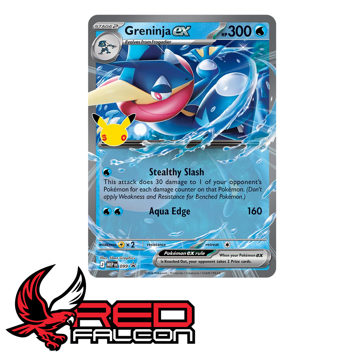 A close-up view of the exclusive foil Greninja ex promo card included inside the 30th Celebration tin.
