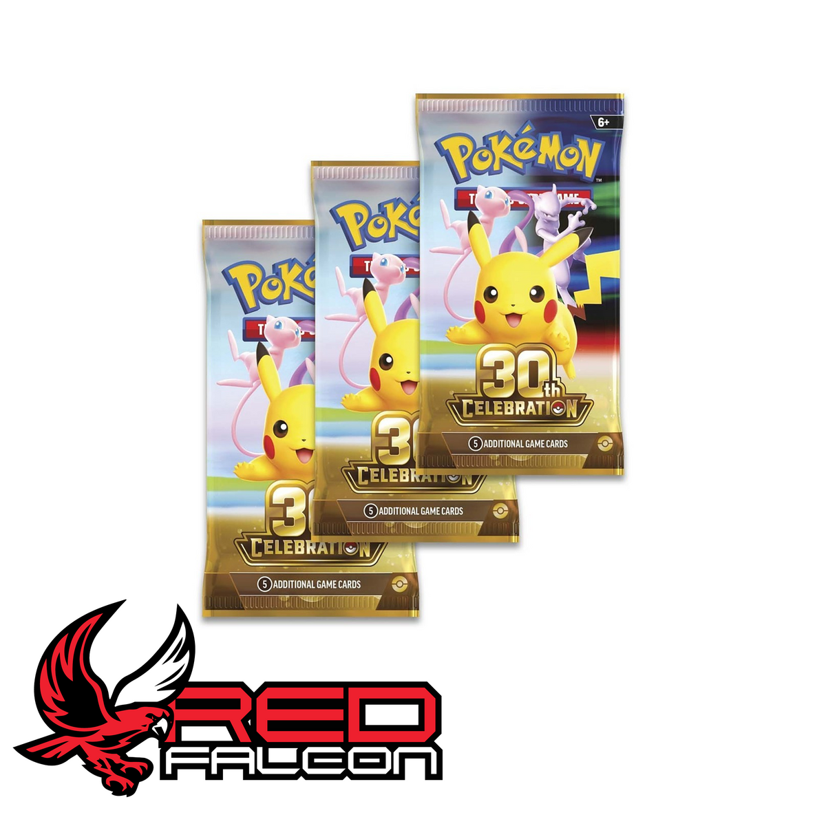 The three factory-sealed Pokémon TCG booster packs included inside the 30th Celebration Tech Sticker Collection.