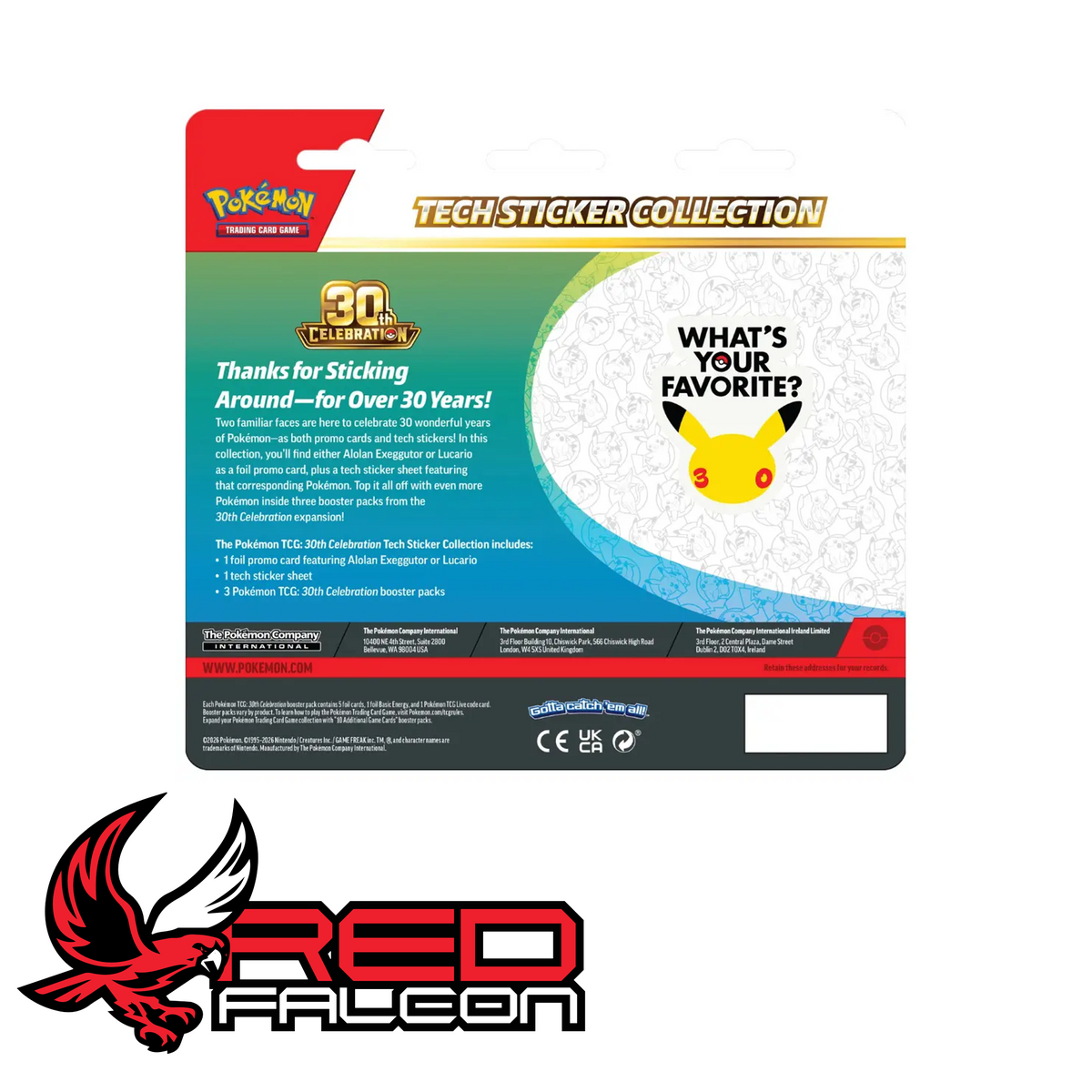 The rear view of the Pokémon TCG 30th Celebration Tech Sticker Collection Exeggutor pack showing product contents and details.