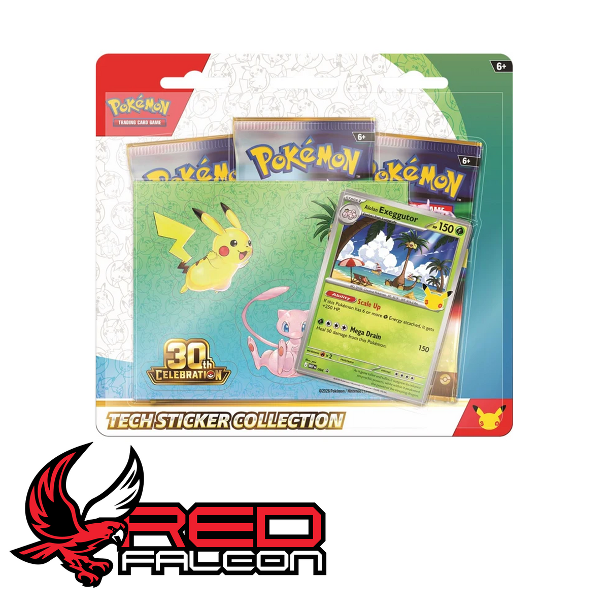 The front view of the factory-sealed Pokémon TCG 30th Celebration Tech Sticker Collection featuring Exeggutor.