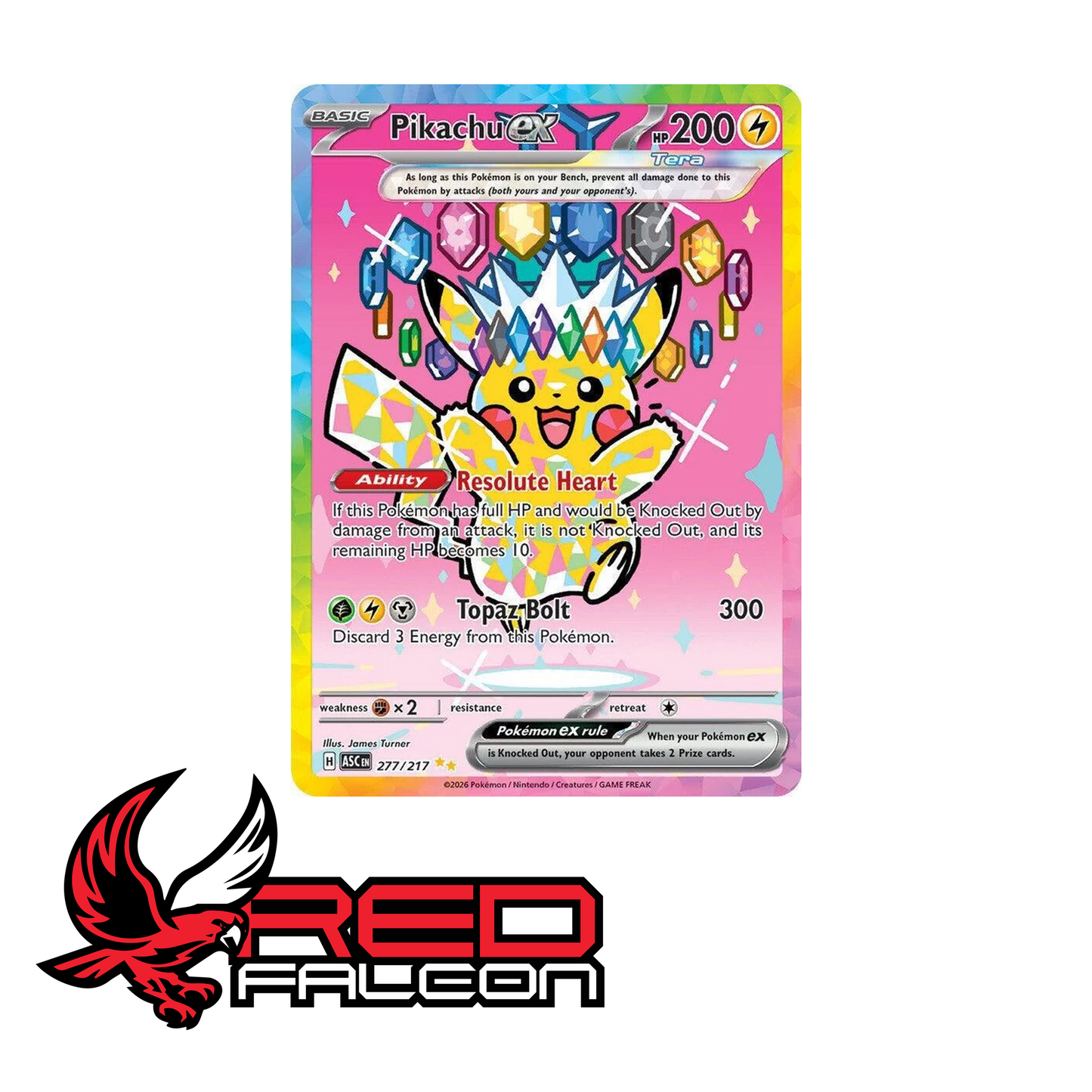 The Special Illustration Rare (SAR) alternative art Pikachu card from the Ascended Heroes expansion.