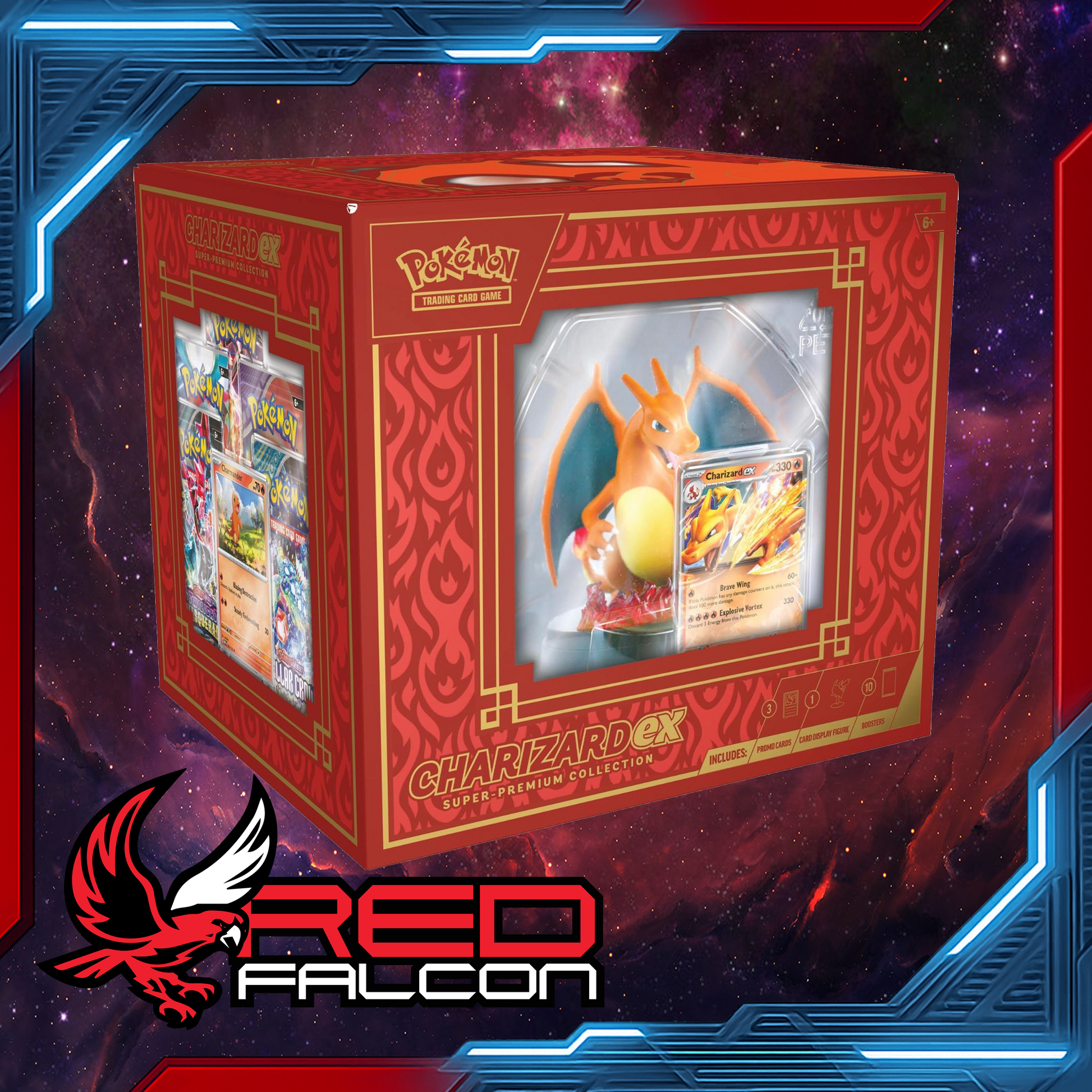 Pokémon TCG Charizard ex Super-Premium Collection sealed box with Charizard ex promo, booster packs, and display figure