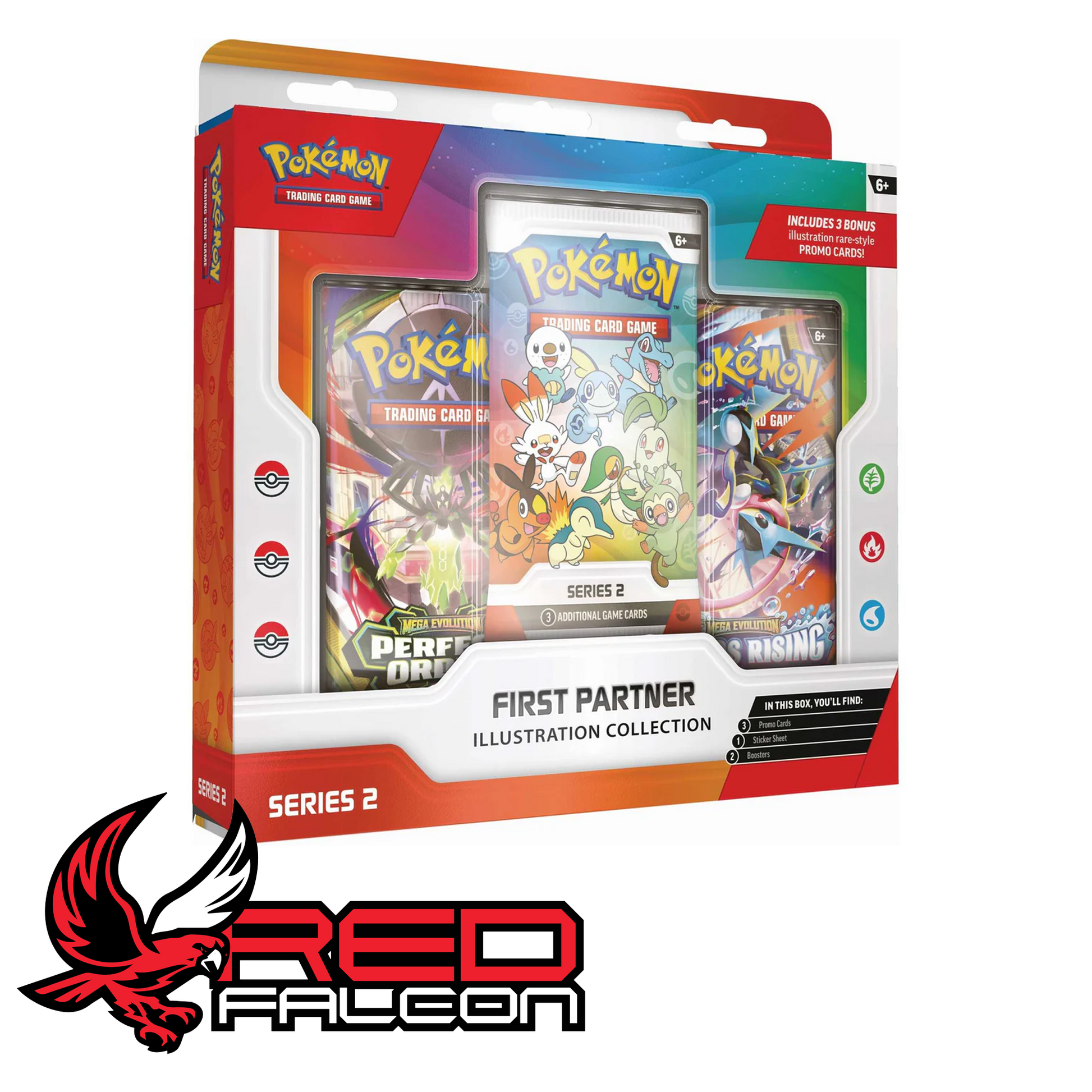 A three-quarter studio shot of the First Partner Illustration Collection Series 2 box angled slightly to the right, highlighting the product features printed on the packaging corner.