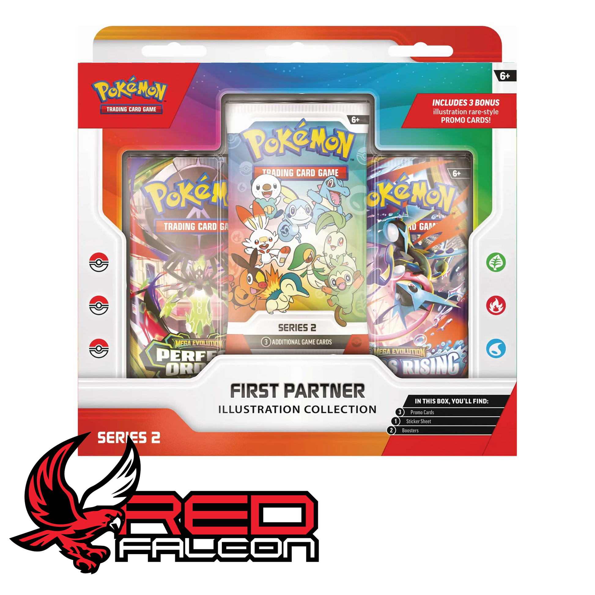 The clean, direct front view of the factory-sealed Pokémon TCG First Partner Illustration Collection Series 2 box packaging.