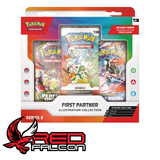 The clean, direct front view of the factory-sealed Pokémon TCG First Partner Illustration Collection Series 2 box packaging.