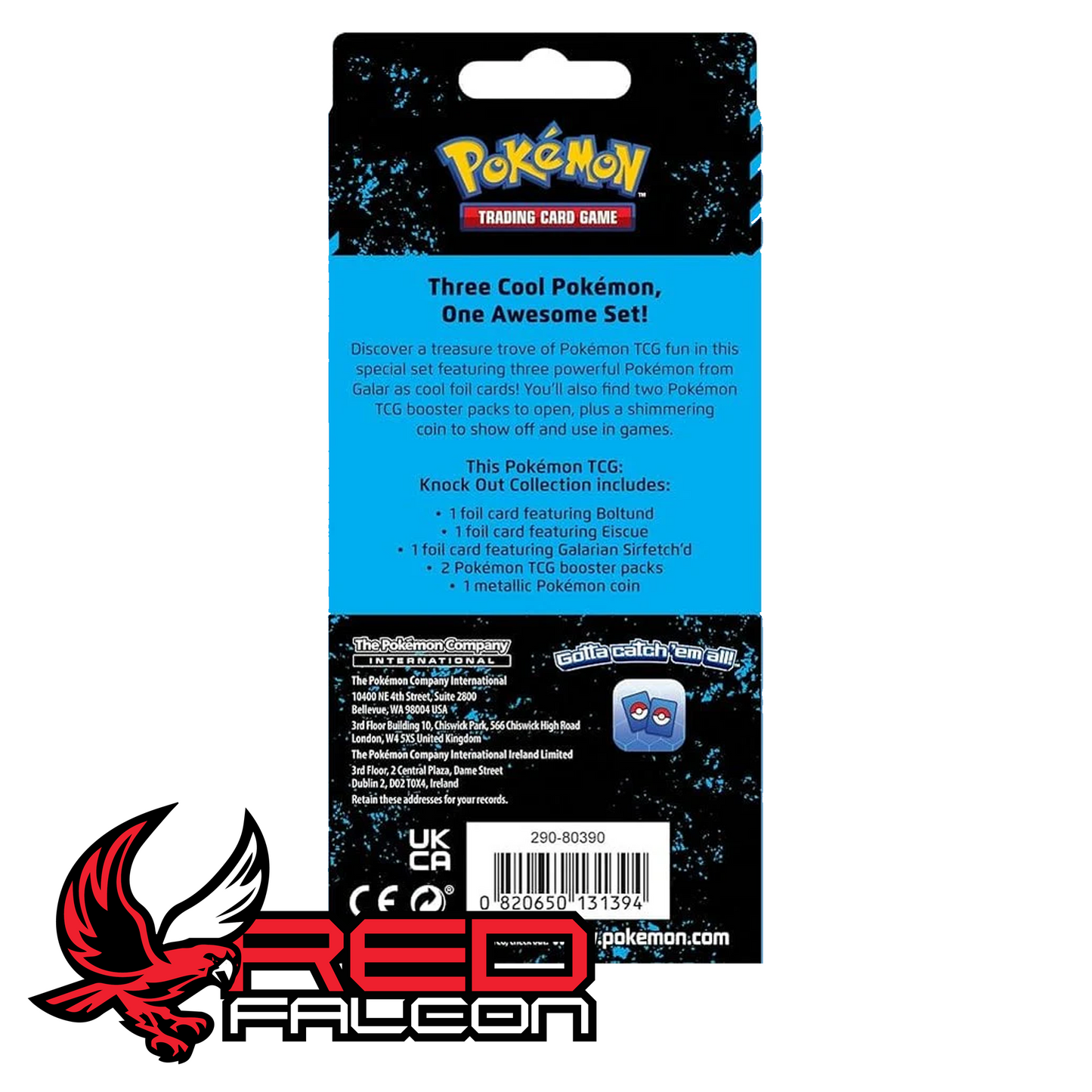 Back packaging of Pokémon TCG Knock Out Collection Pack Blue showing details