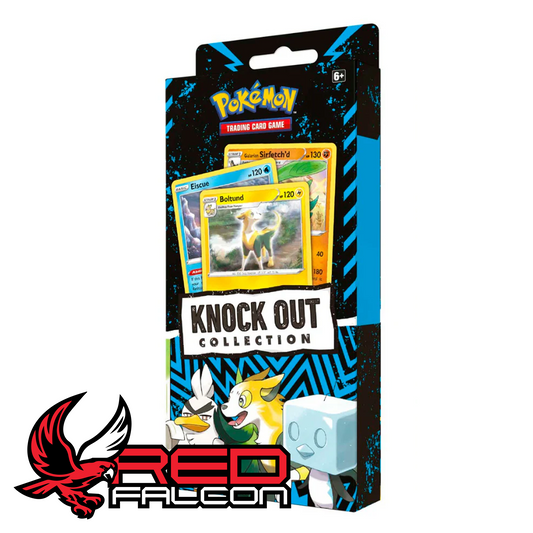 Pokémon TCG Knock Out Collection Pack Blue featuring Boltund Eiscue and Galarian Sirfetch'd