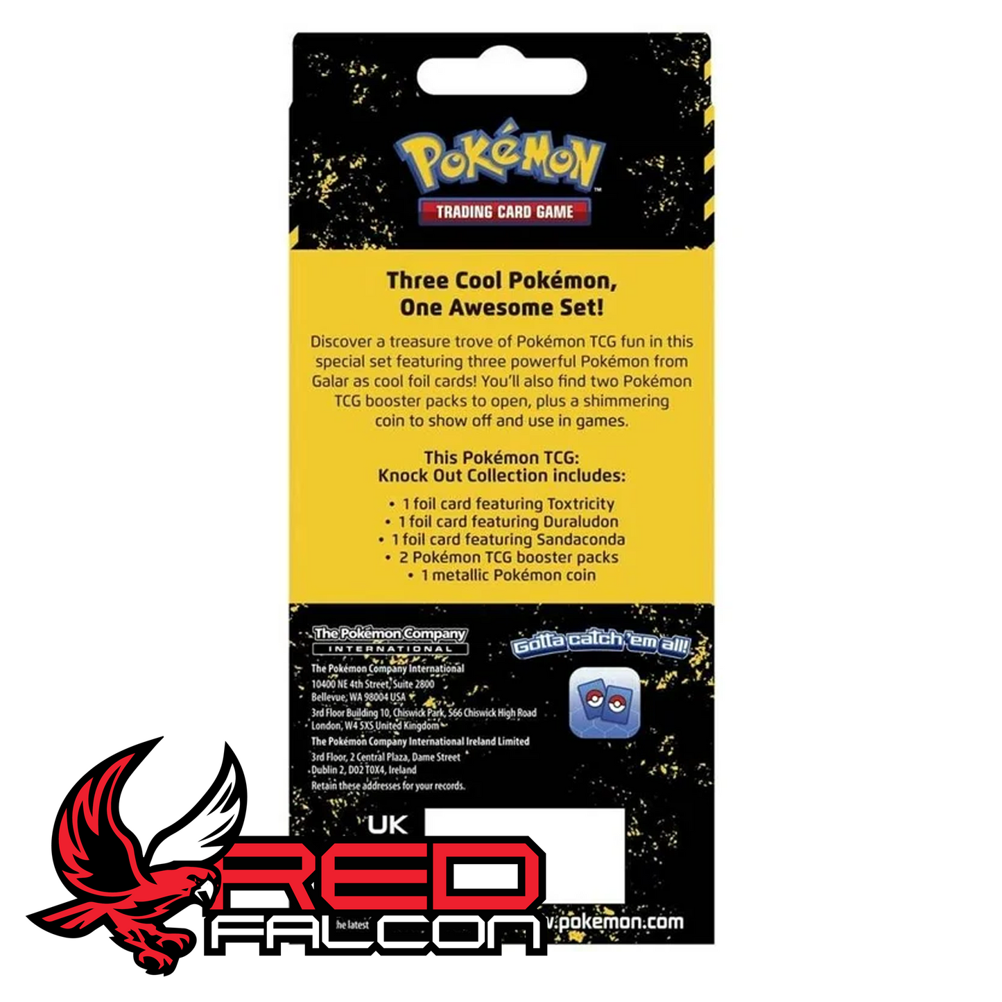 Back packaging of Pokémon TCG Knock Out Collection Pack Yellow showing details