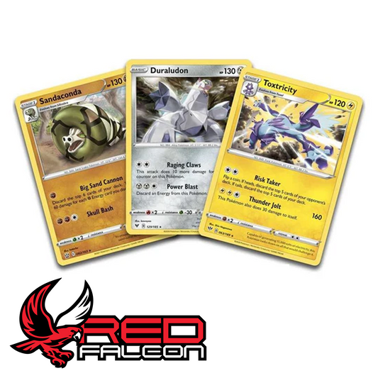 Pokémon TCG Knock Out Collection Yellow foil promo cards with Toxtricity, Duraludon and Sandaconda