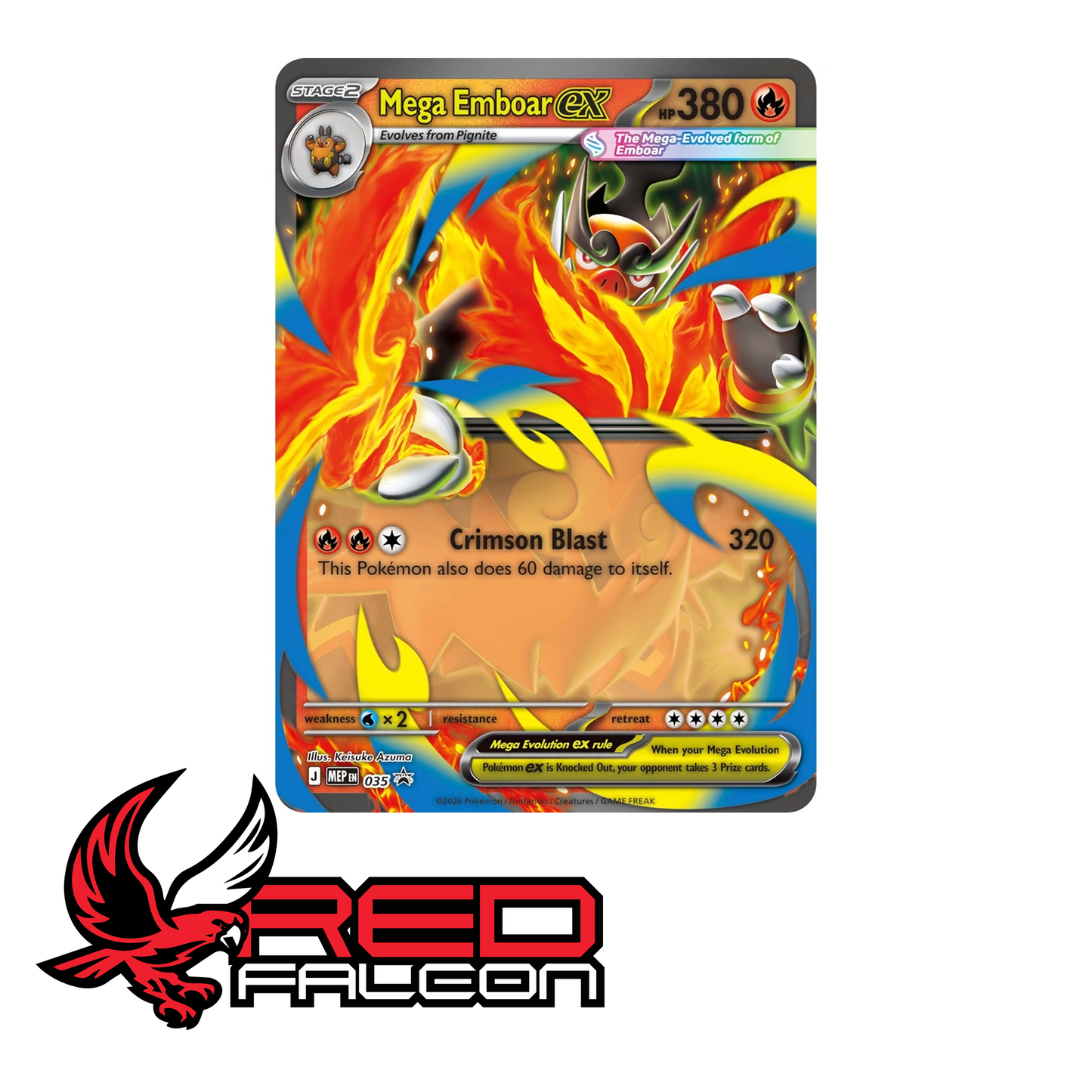 The exclusive Mega Emboar ex foil promo card featured in the Ascended Heroes collection box.