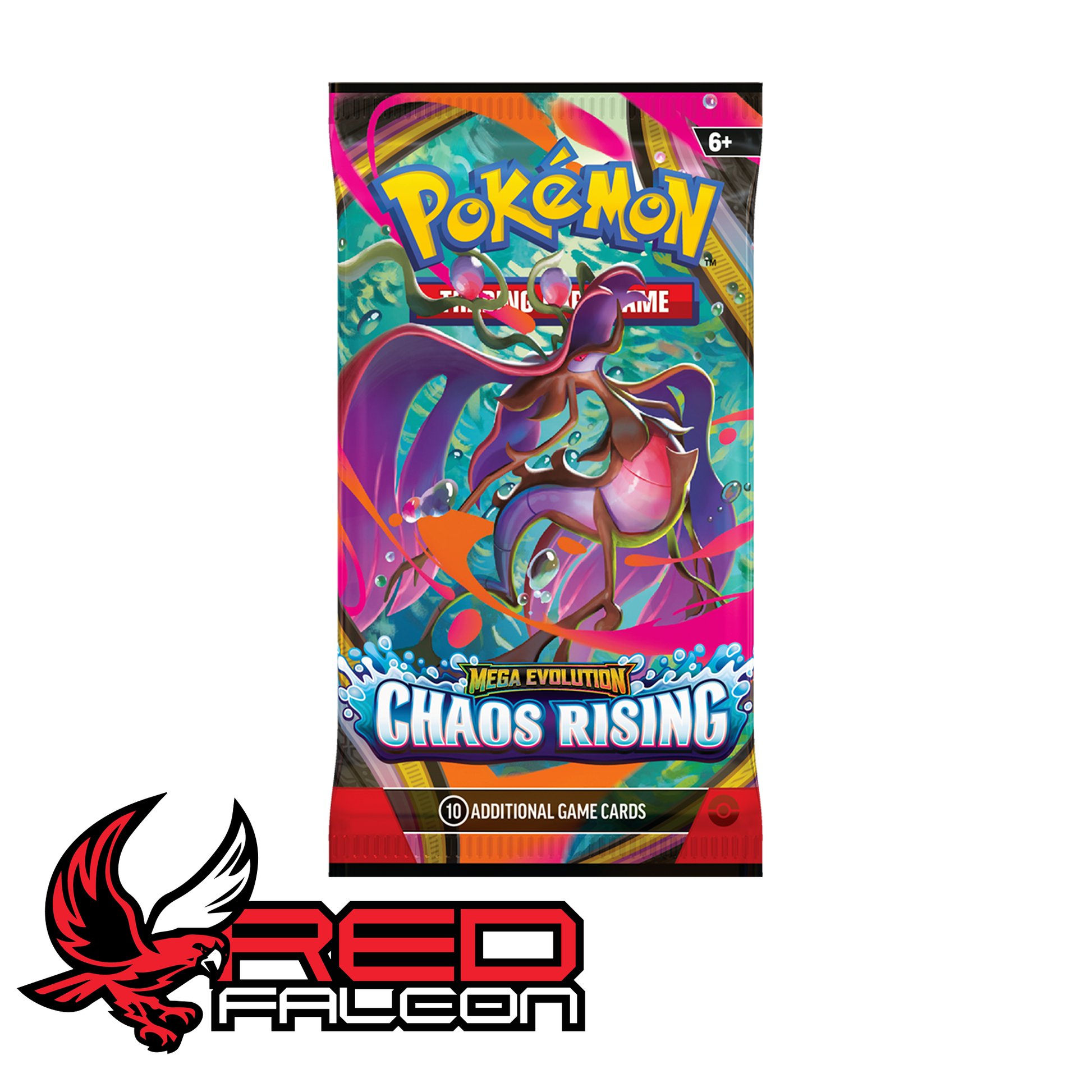 A single Pokémon TCG Mega Evolution Chaos Rising booster pack featuring the toxic deep-sea dragon, Mega Dragalge.