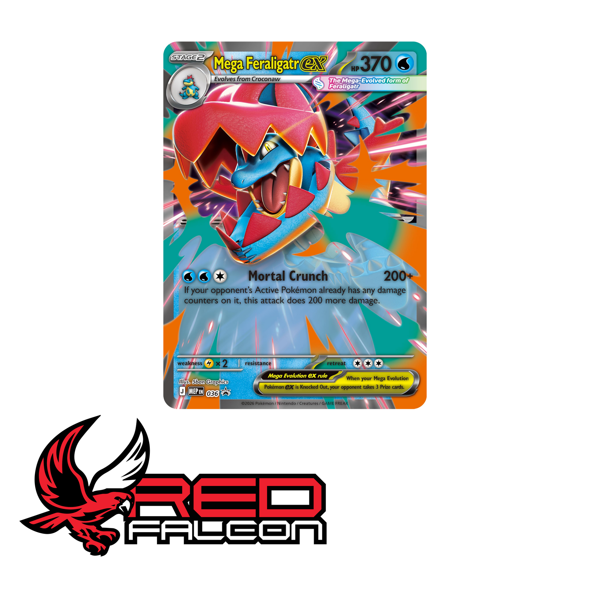 The exclusive Mega Feraligatr ex foil promo card included in the Ascended Heroes collection box.