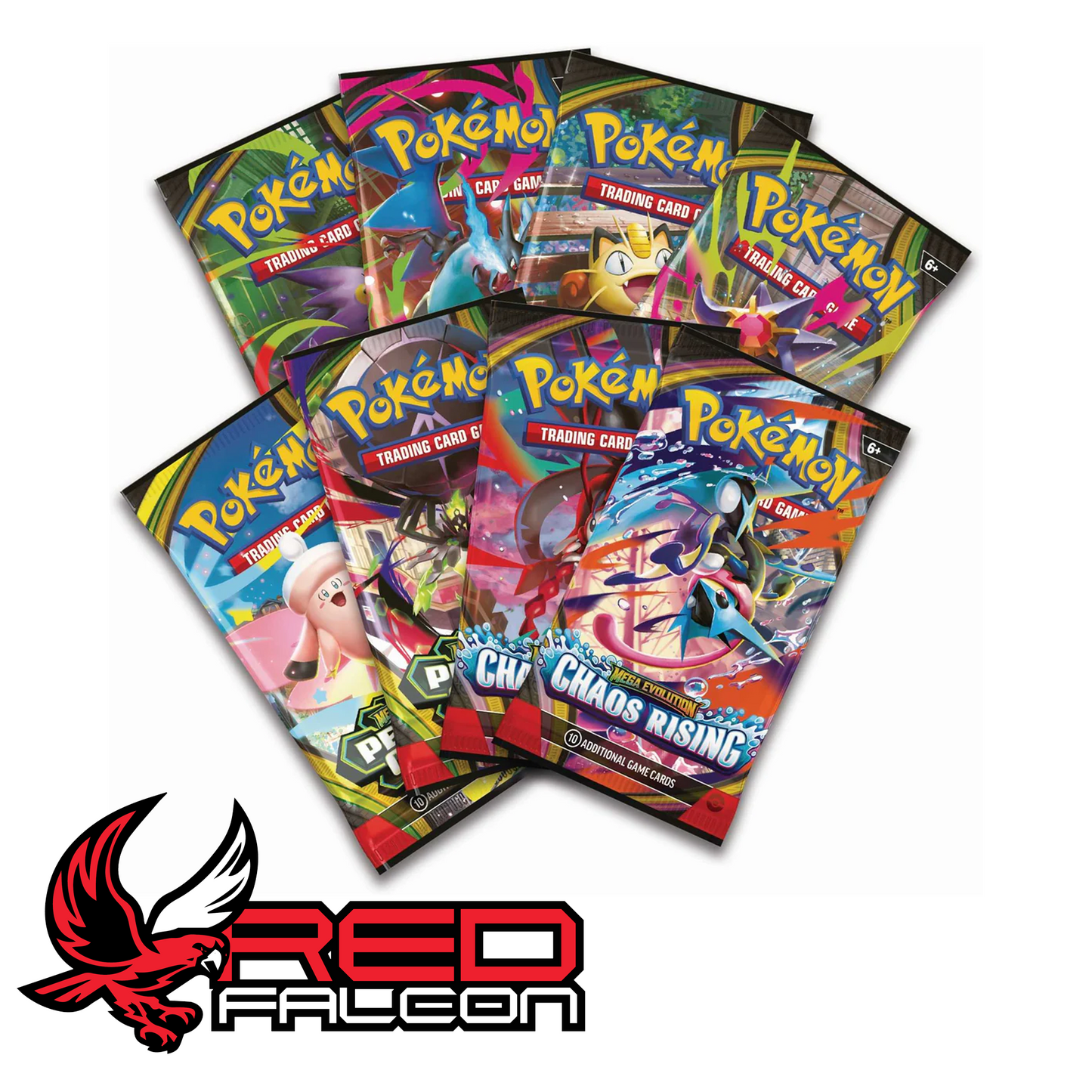 The eight Pokémon TCG booster packs included inside the Mega Greninja ex Premium Collection box.