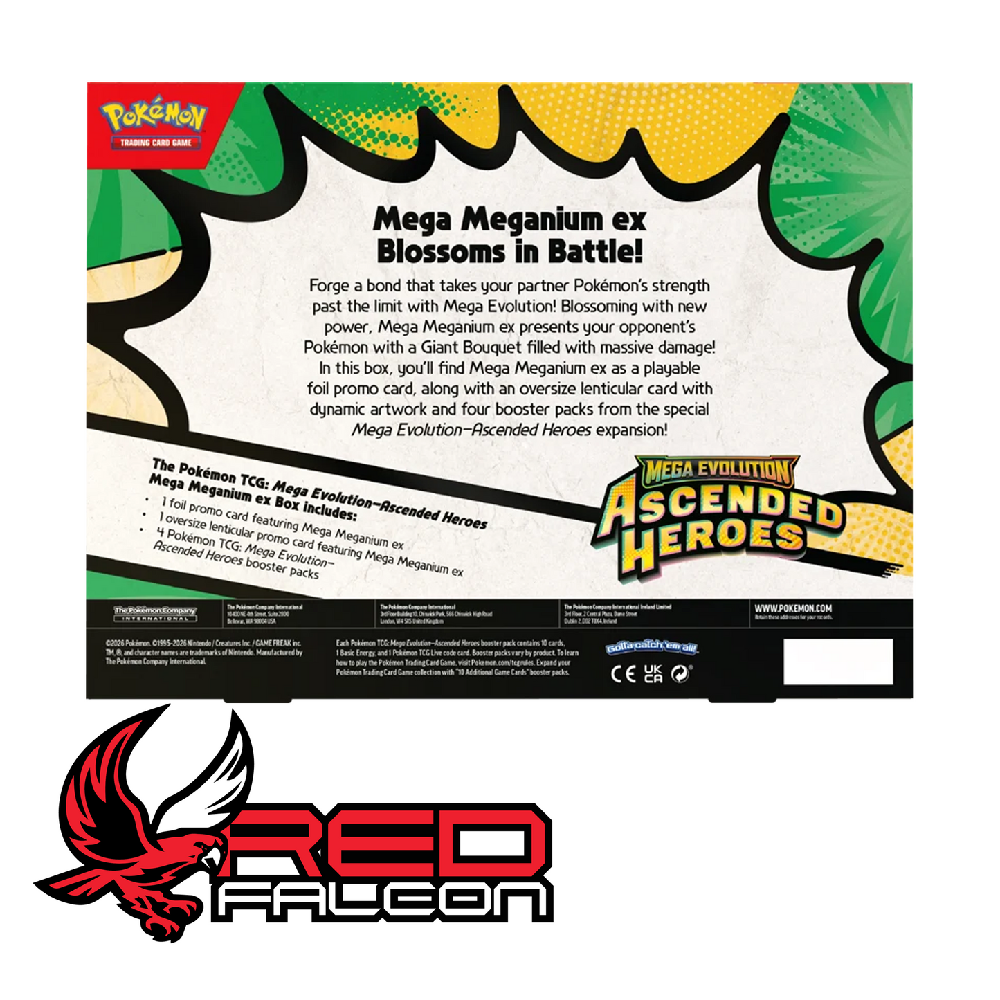 The back of the Mega Meganium ex Box showing product contents and expansion details.