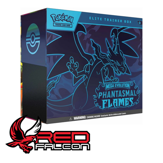 The front view of the Pokémon TCG Mega Evolution Phantasmal Flames Elite Trainer Box featuring Mega Charizard.