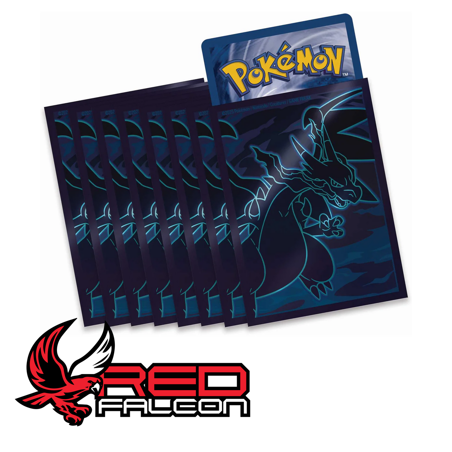 A pack of 65 premium card sleeves featuring the Mega Charizard artwork from the Phantasmal Flames expansion.