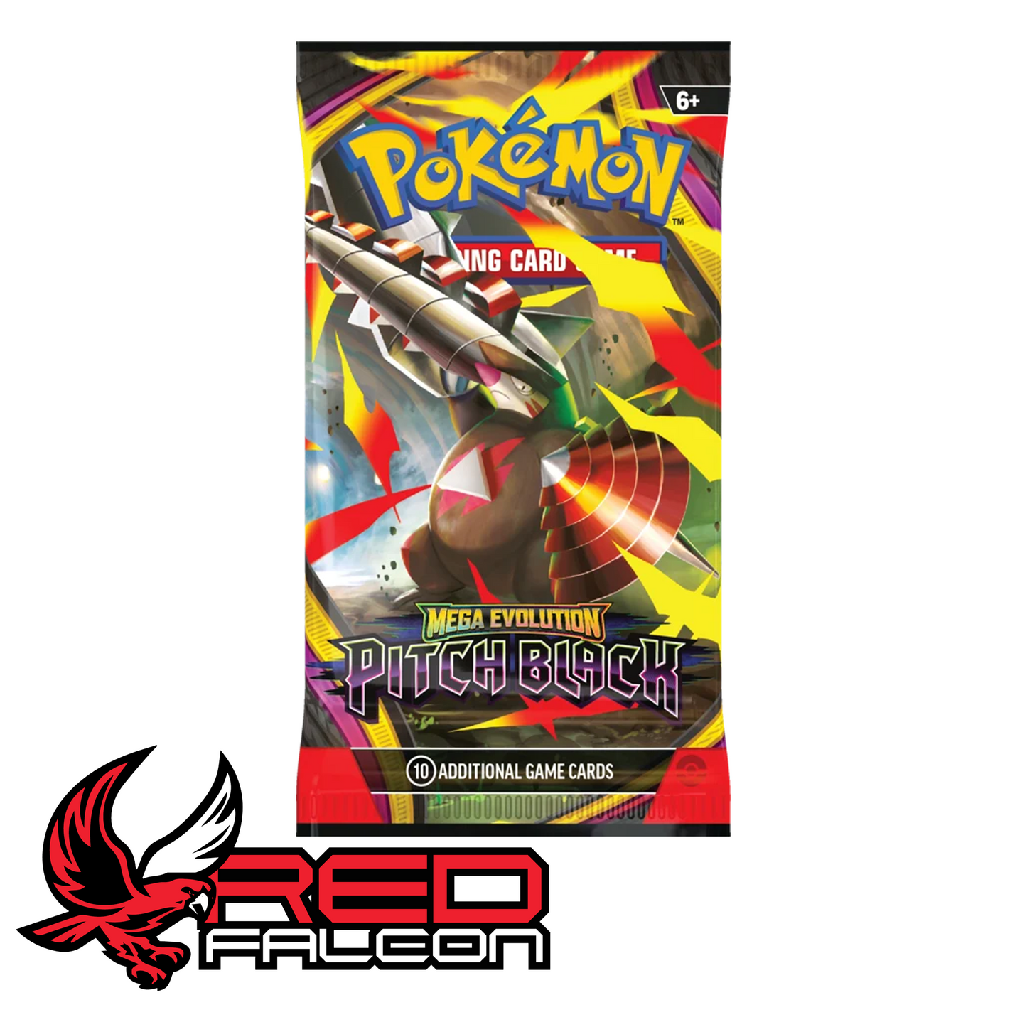 The front view of a Pokémon TCG Pitch Black booster pack featuring the fourth of four unique dark-themed artwork variations.