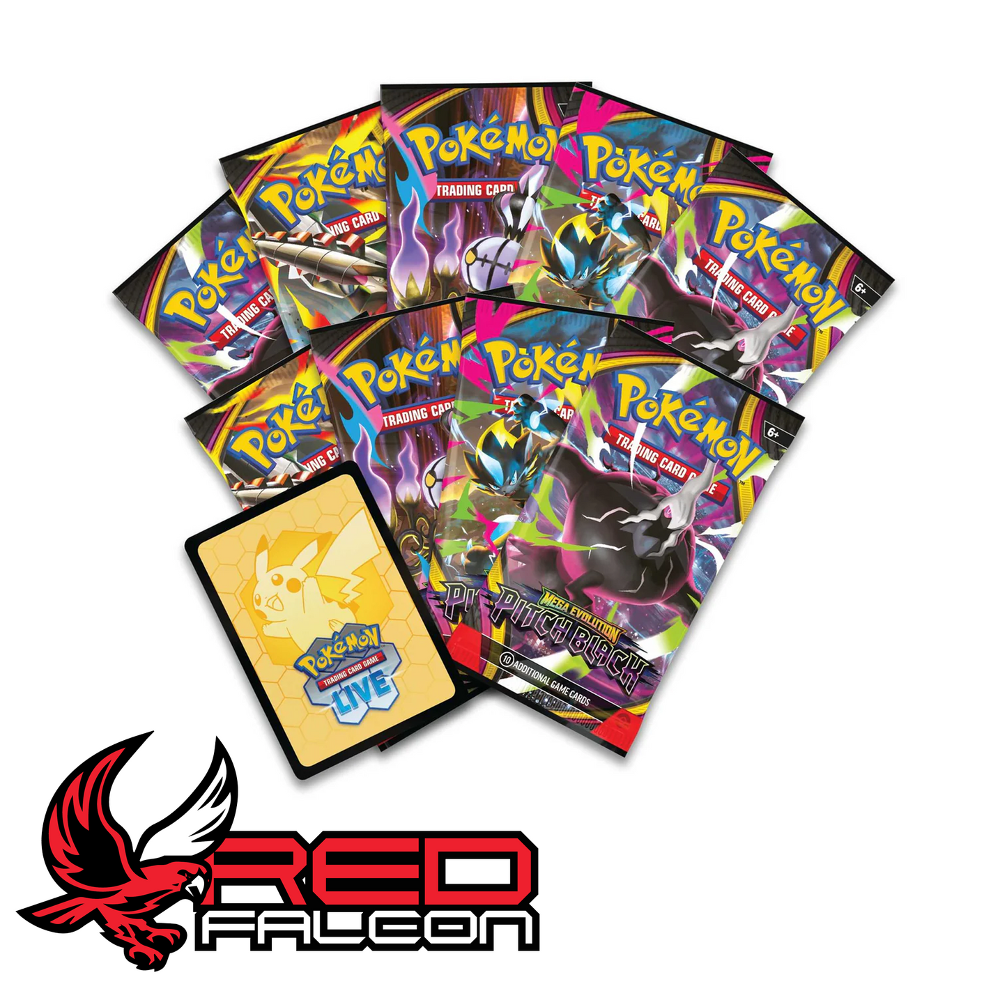 The nine factory-sealed Pokémon TCG Pitch Black booster packs included inside the Elite Trainer Box.