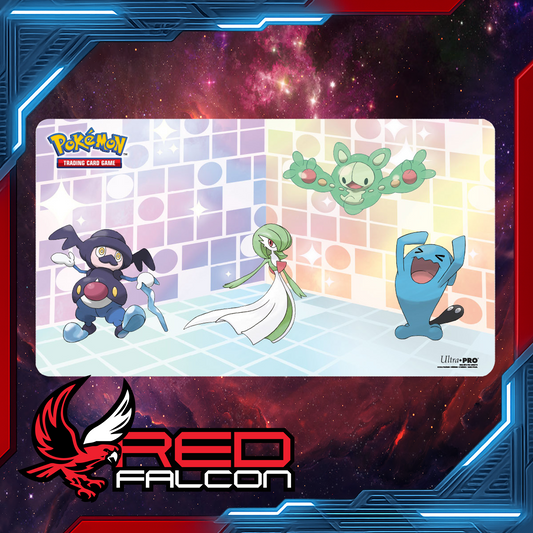Pokémon Trick Room Gallery Series playmat laid flat featuring Gardevoir, Mr. Rime, Wobbuffet and Reuniclus psychic‑type artwork