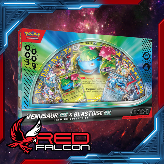 Pokémon Venusaur & Blastoise EX Premium Collection box with foil promo cards, oversized promo, booster packs and code card