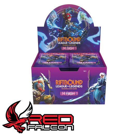 A factory-sealed 24-pack booster display box of Riftbound: League of Legends TCG Unleashed with official security wrap.