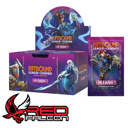 An individual Unleashed booster pack propped up against a sealed 24-count booster display box.