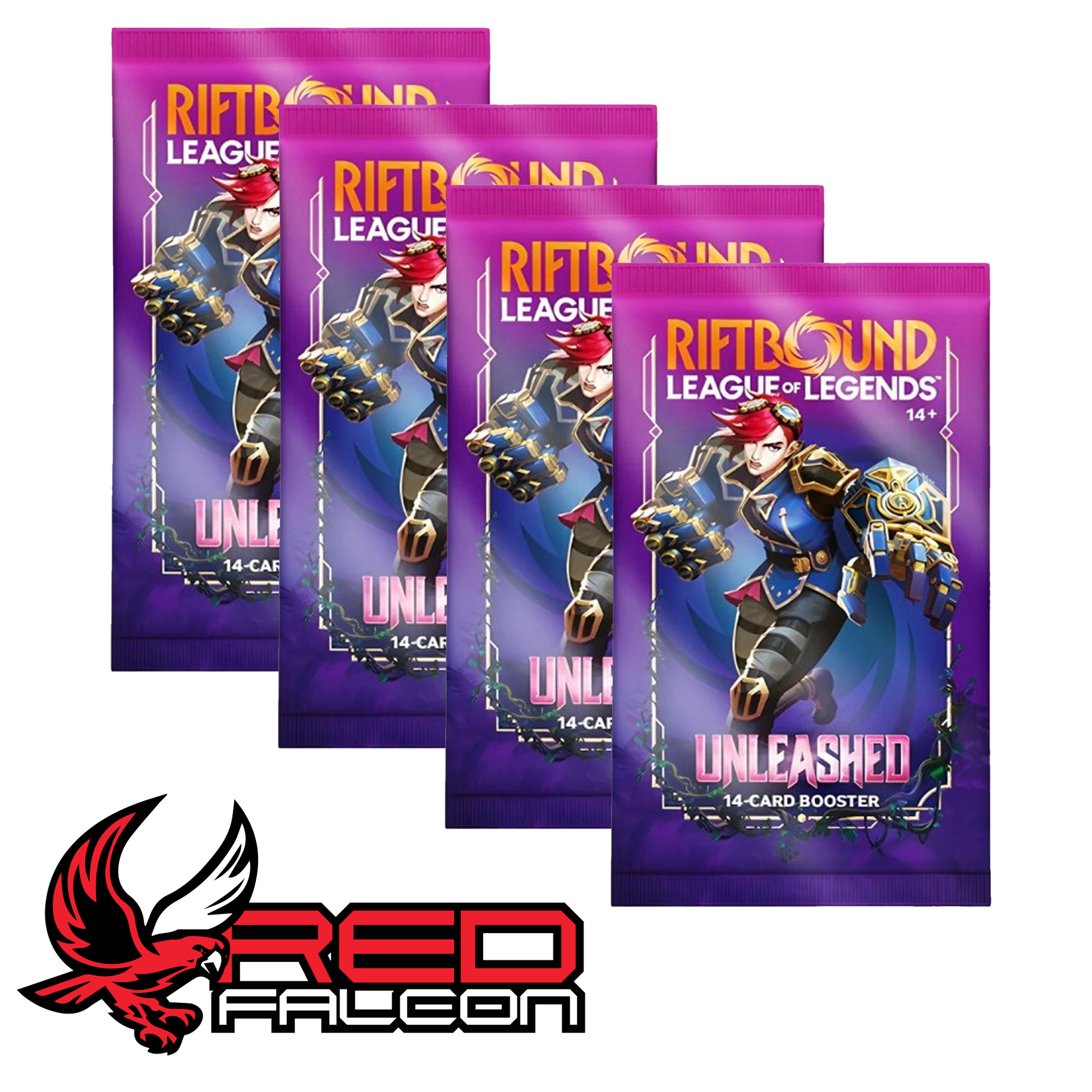 A large stack of loose Riftbound Unleashed booster packs ready for a pack opening session.