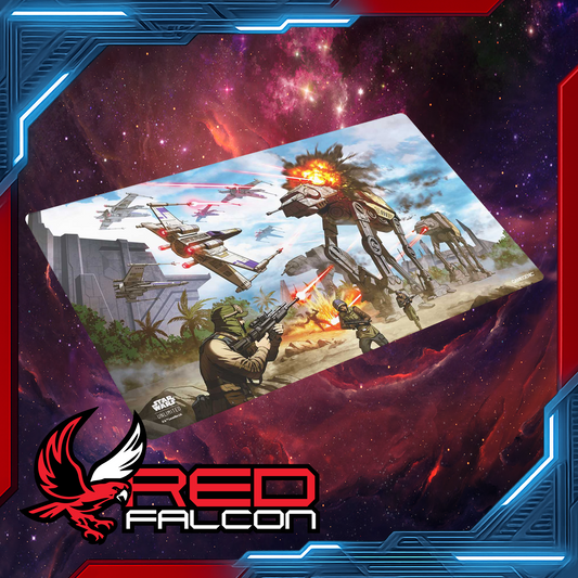 Star Wars: Unlimited Game Mat featuring Battle of Scarif artwork laid flat with smooth surface and play zones