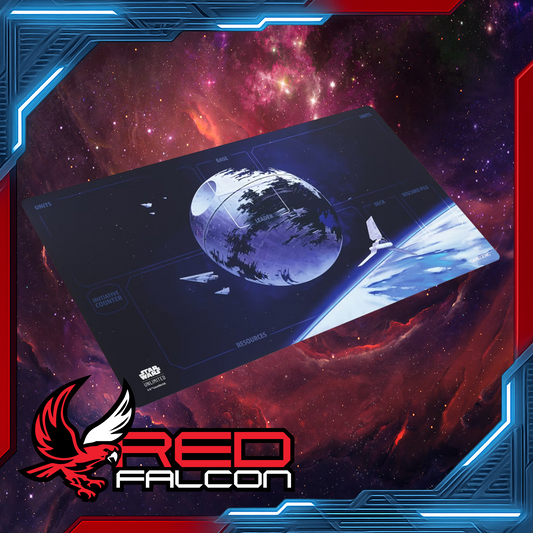 Star Wars: Unlimited Game Mat featuring the Death Star design laid flat with card zone markings