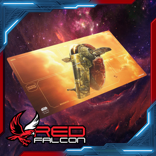 Star Wars: Unlimited Game Mat featuring Fett’s Firespray design laid flat with premium cushioned surface