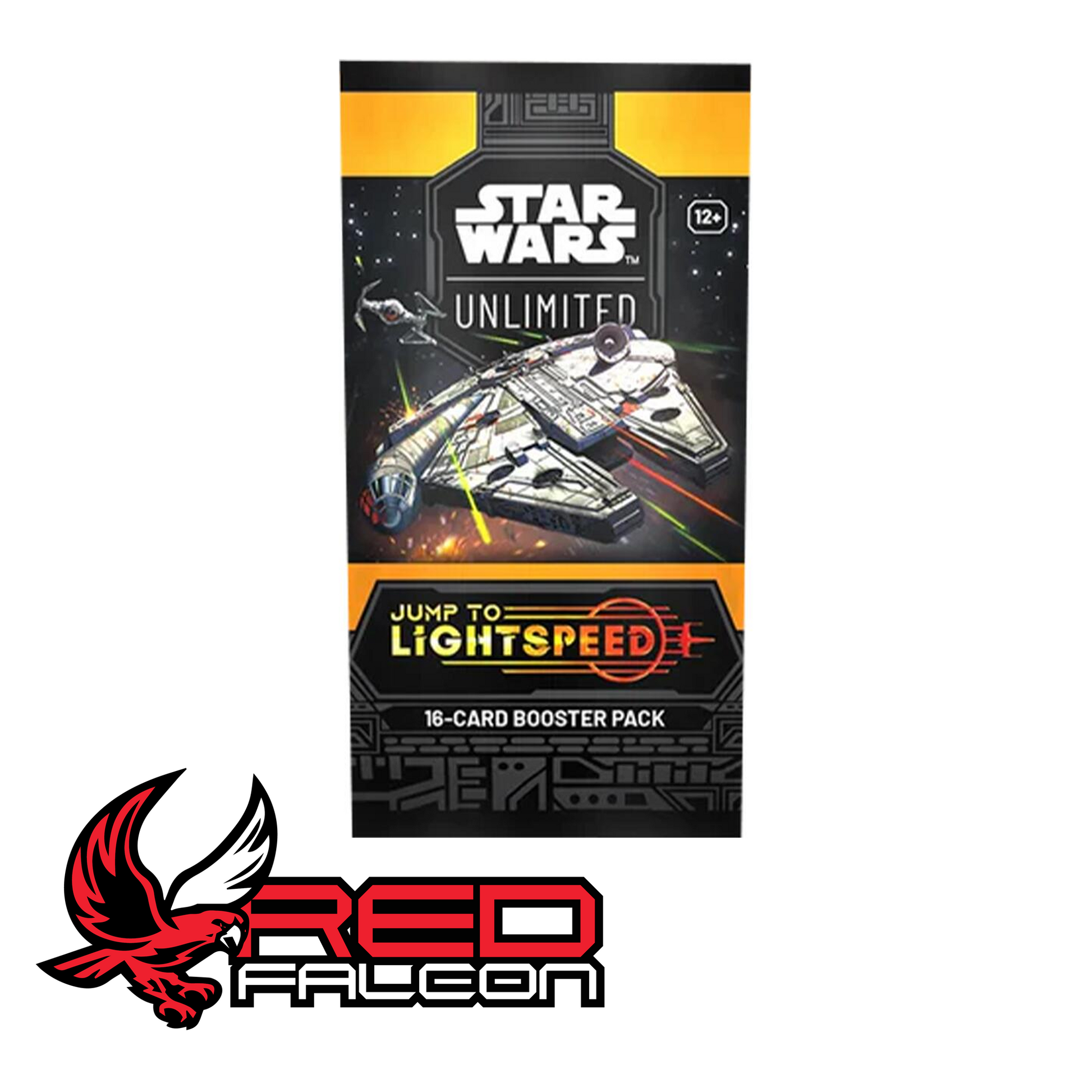 Star Wars: Unlimited Jump to Lightspeed booster pack featuring the iconic Millennium Falcon.