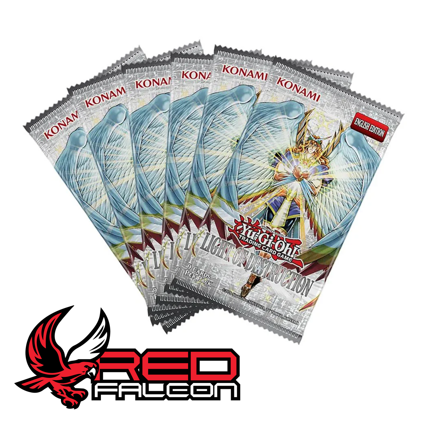 A fanned-out selection of Light of Destruction booster packs showcasing the original set design.