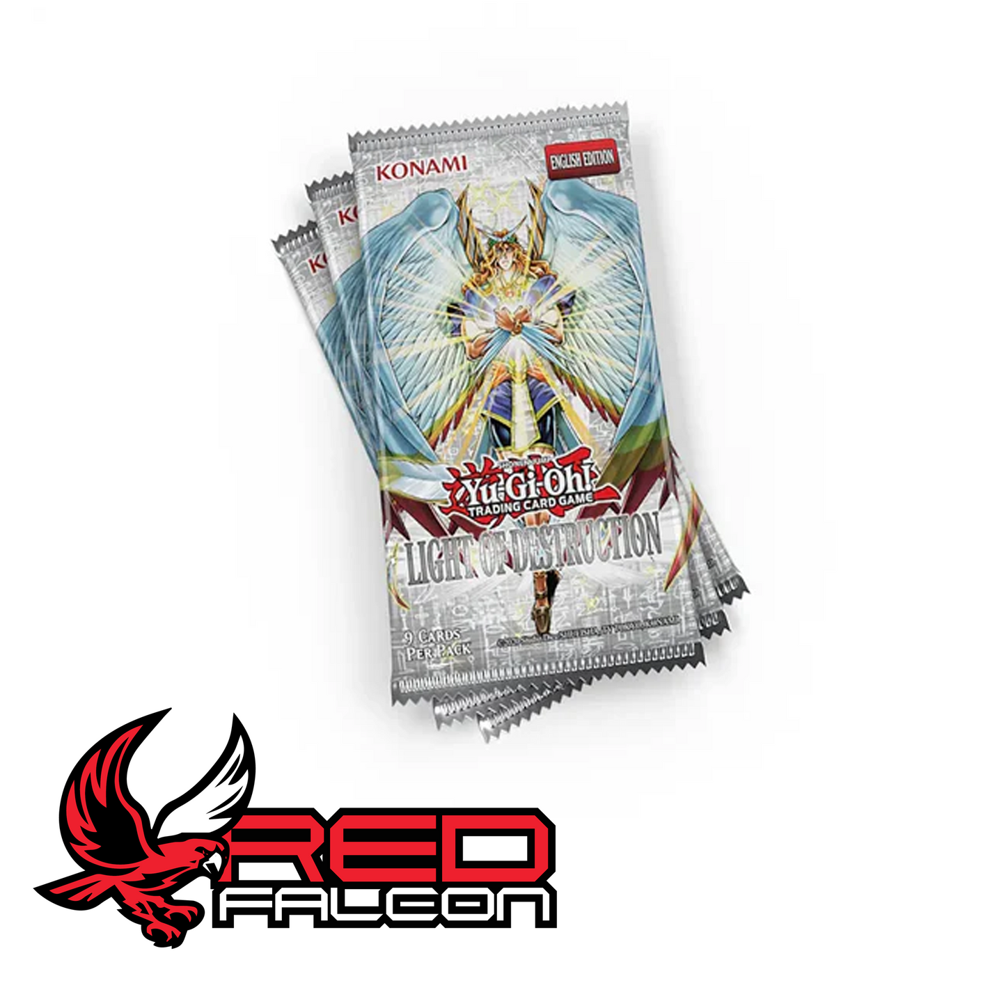 A vertical stack of several Light of Destruction booster packs from the Yu-Gi-Oh! GX era.